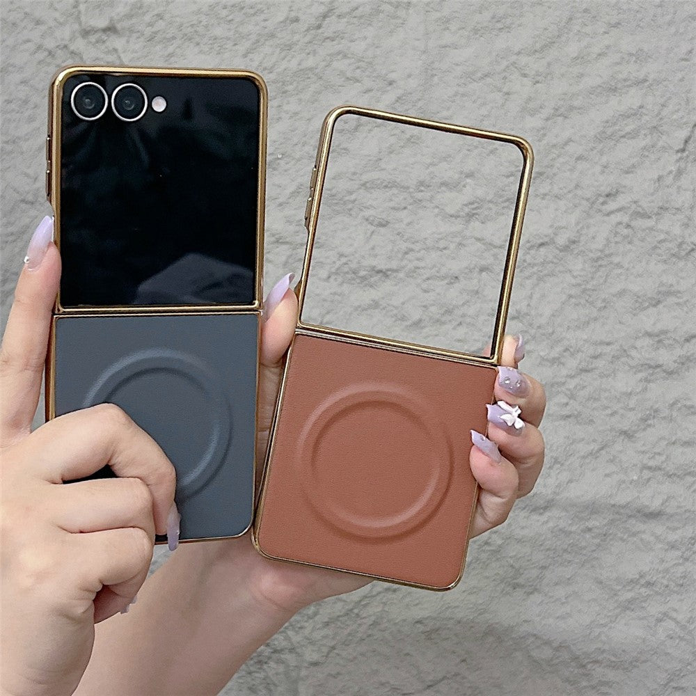 For Samsung Galaxy Z Flip7 5G Magnetic Case Nappa Texture PU + TPU + PC Phone Back Cover - White