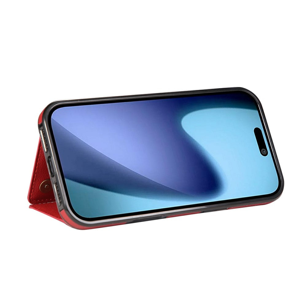 For iPhone 17 Pro Max Leather Back Cover Zipper Wallet Kickstand Phone Case with Shoulder Strap - Red