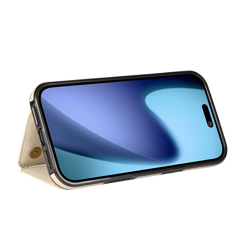 For iPhone 17 Pro Max Leather Back Cover Zipper Wallet Kickstand Phone Case with Shoulder Strap - Beige