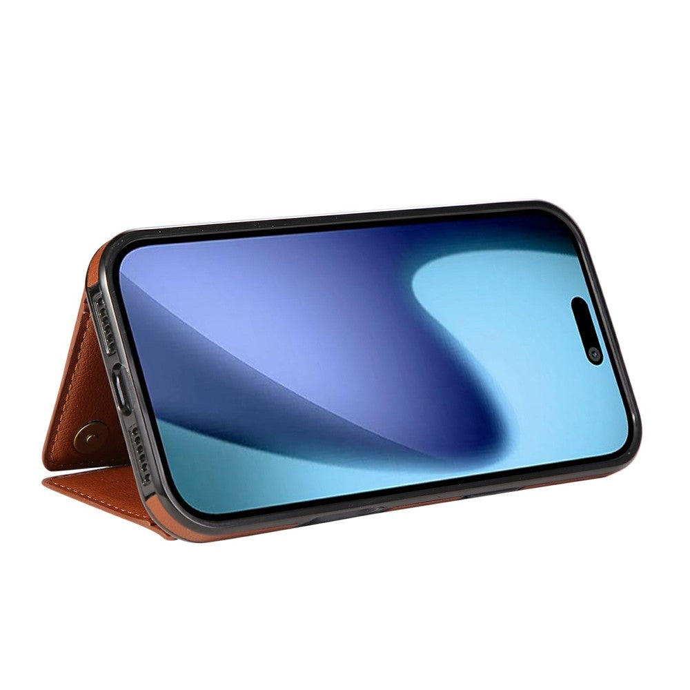 For iPhone 17 Pro Max Leather Back Cover Zipper Wallet Kickstand Phone Case with Shoulder Strap - Brown