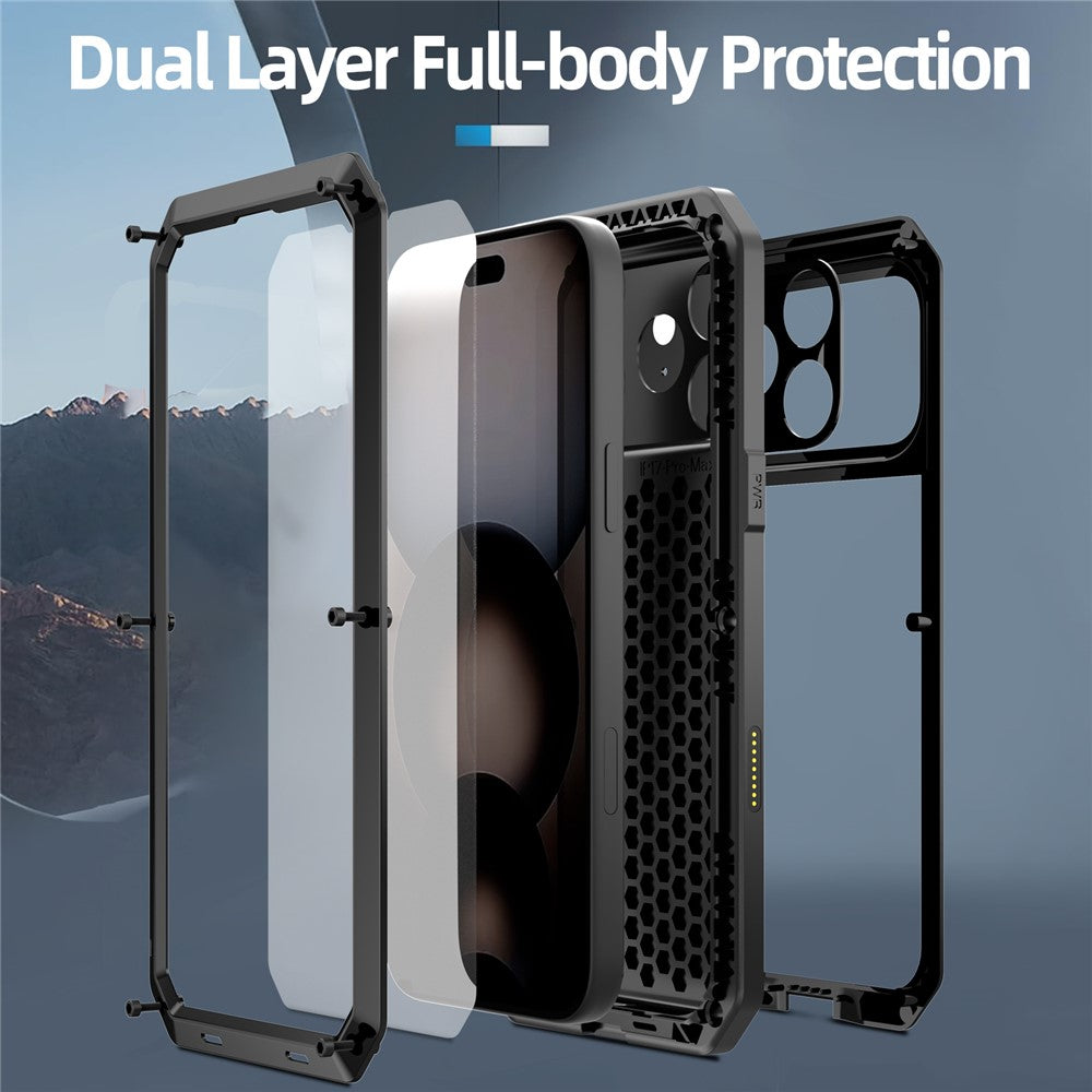 For iPhone 17 Pro Max Case Silicone + Metal Phone Cover with Tempered Glass Screen Protector - Black