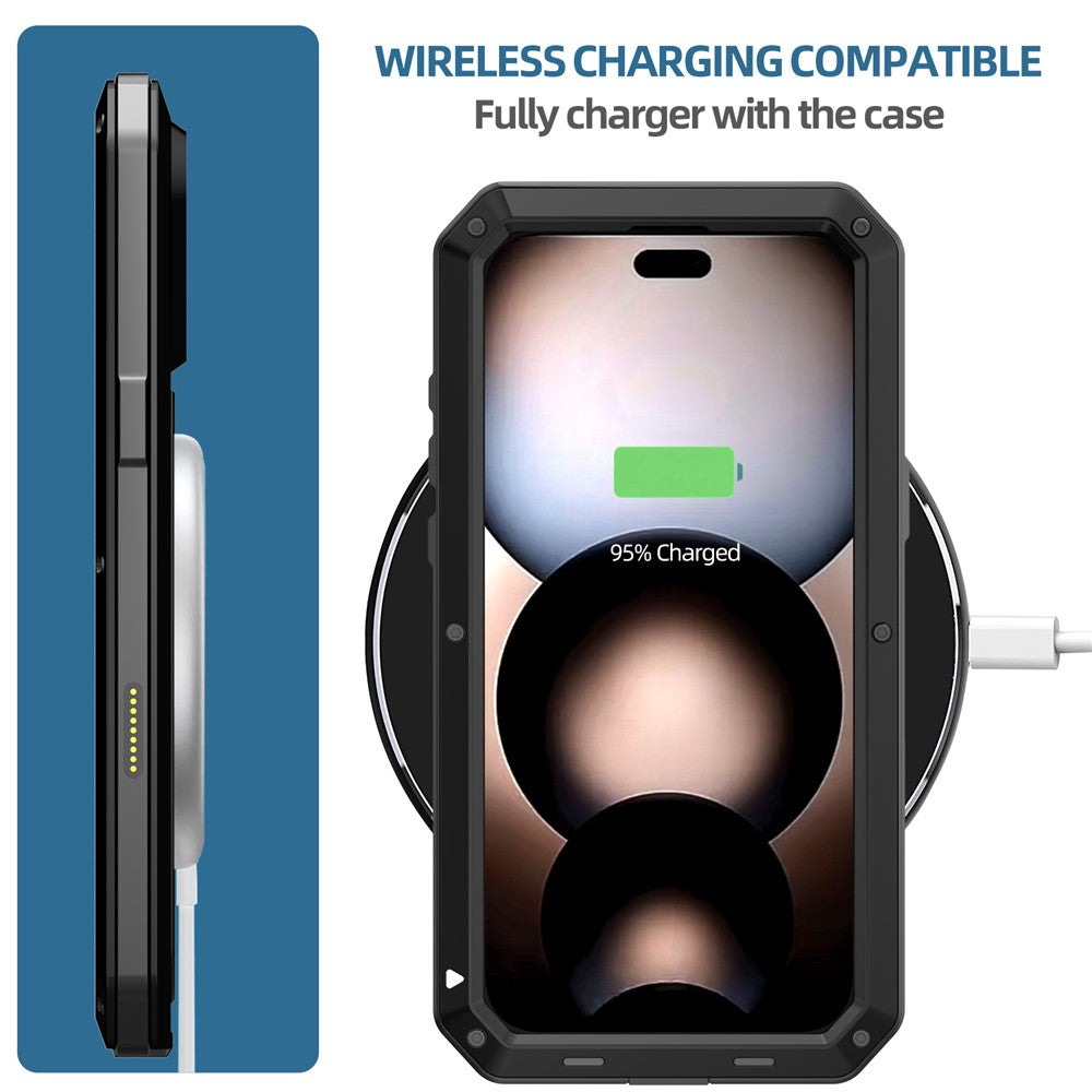 For iPhone 17 Pro Max Case Silicone + Metal Phone Cover with Tempered Glass Screen Protector - Black