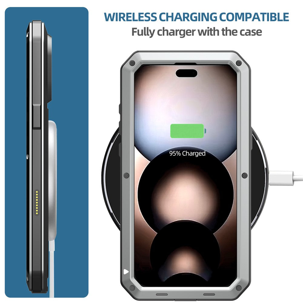 For iPhone 17 Pro Max Case Silicone + Metal Phone Cover with Tempered Glass Screen Protector - Silver
