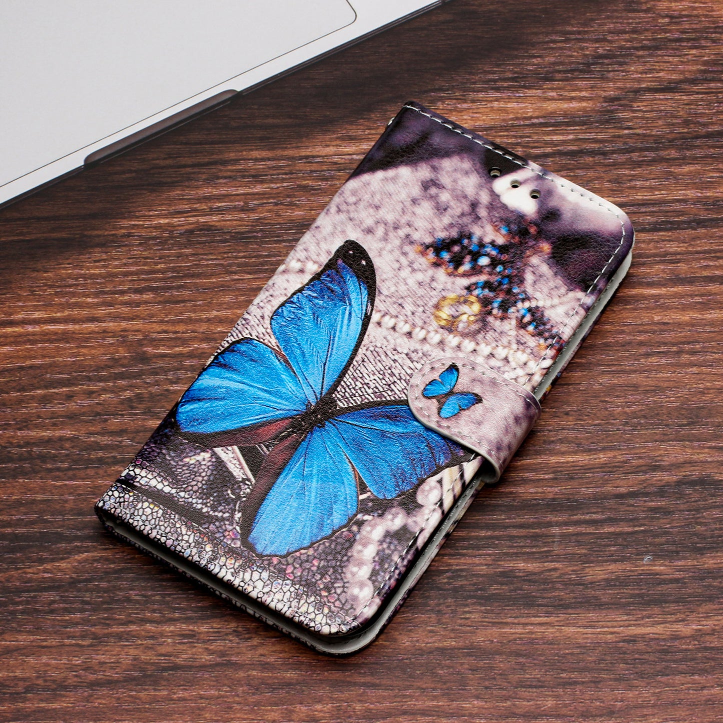 For Oppo Reno14 Pro 5G (Global) Wallet Case Printed Pattern PU Leather Stand Phone Cover with Strap - Blue Butterfly