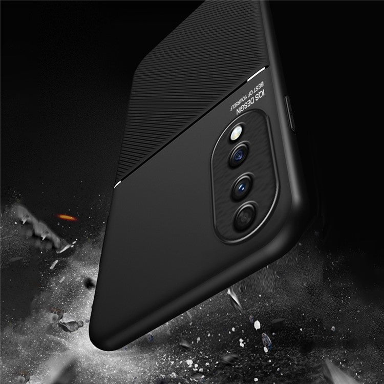 Cellphone Case for Honor 70 5G, Drop-proof Lines Imprinted PU Leather+TPU Hybrid Shell with Built-in Metal Sheet - Green