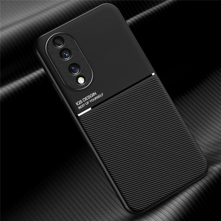 Cellphone Case for Honor 70 5G, Drop-proof Lines Imprinted PU Leather+TPU Hybrid Shell with Built-in Metal Sheet - Green