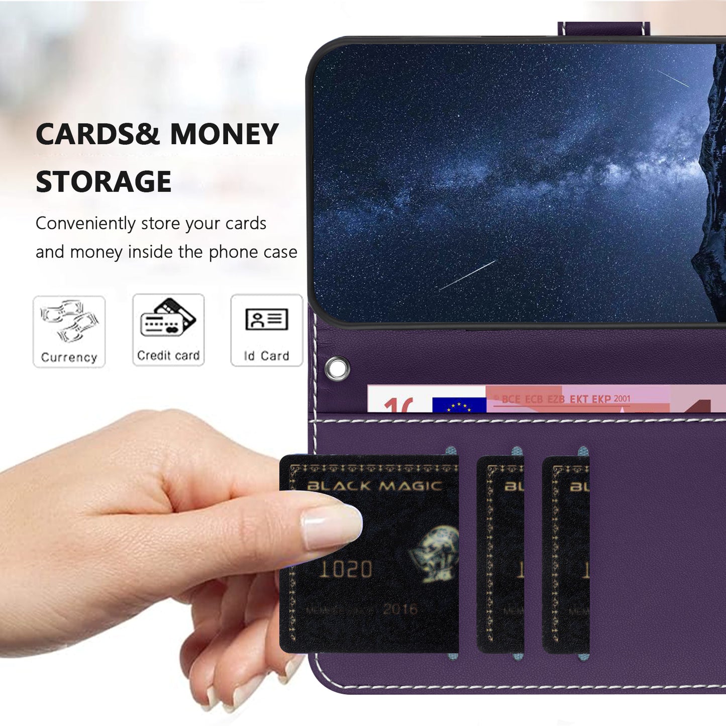 For iPhone 17 Pro Max Phone Cases Wallet Stand Color Splicing Leather Cover with Magnetic Clasp - Purple