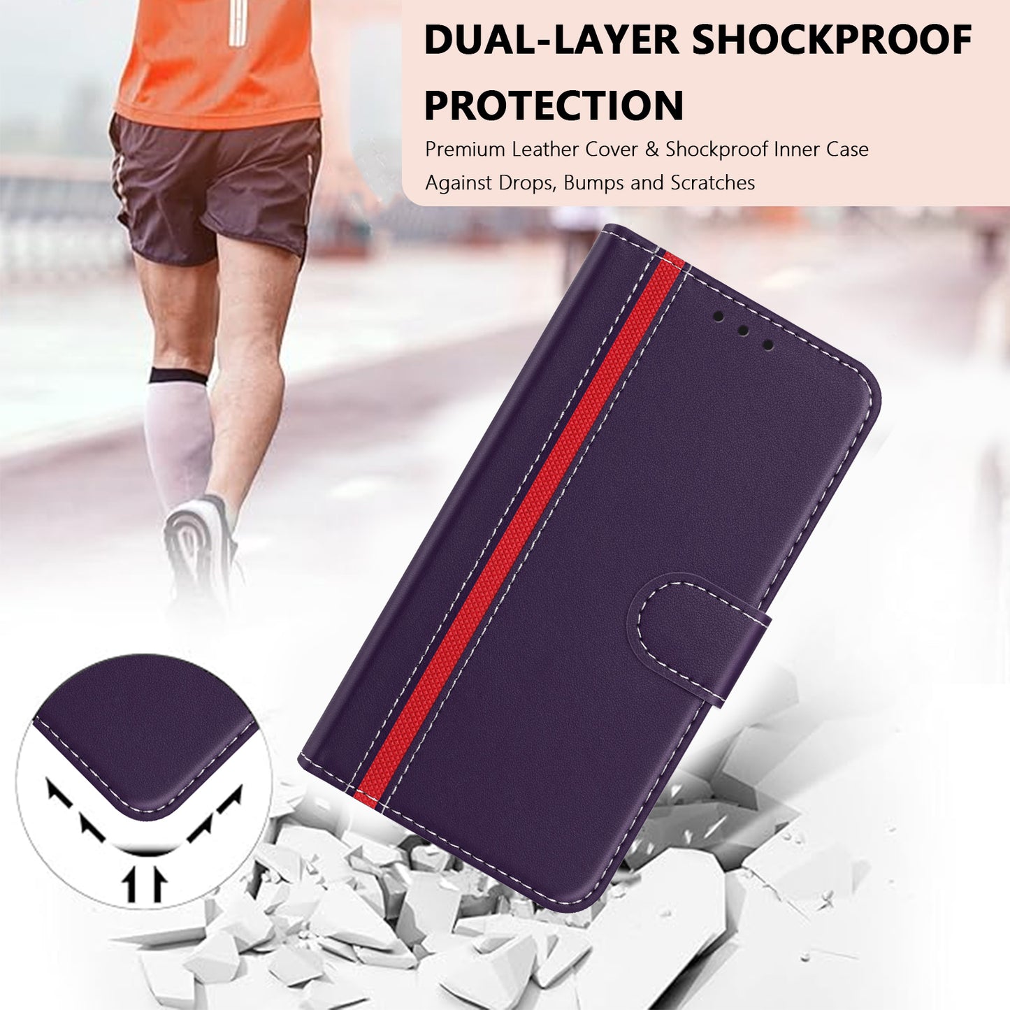 For iPhone 17 Pro Max Phone Cases Wallet Stand Color Splicing Leather Cover with Magnetic Clasp - Purple