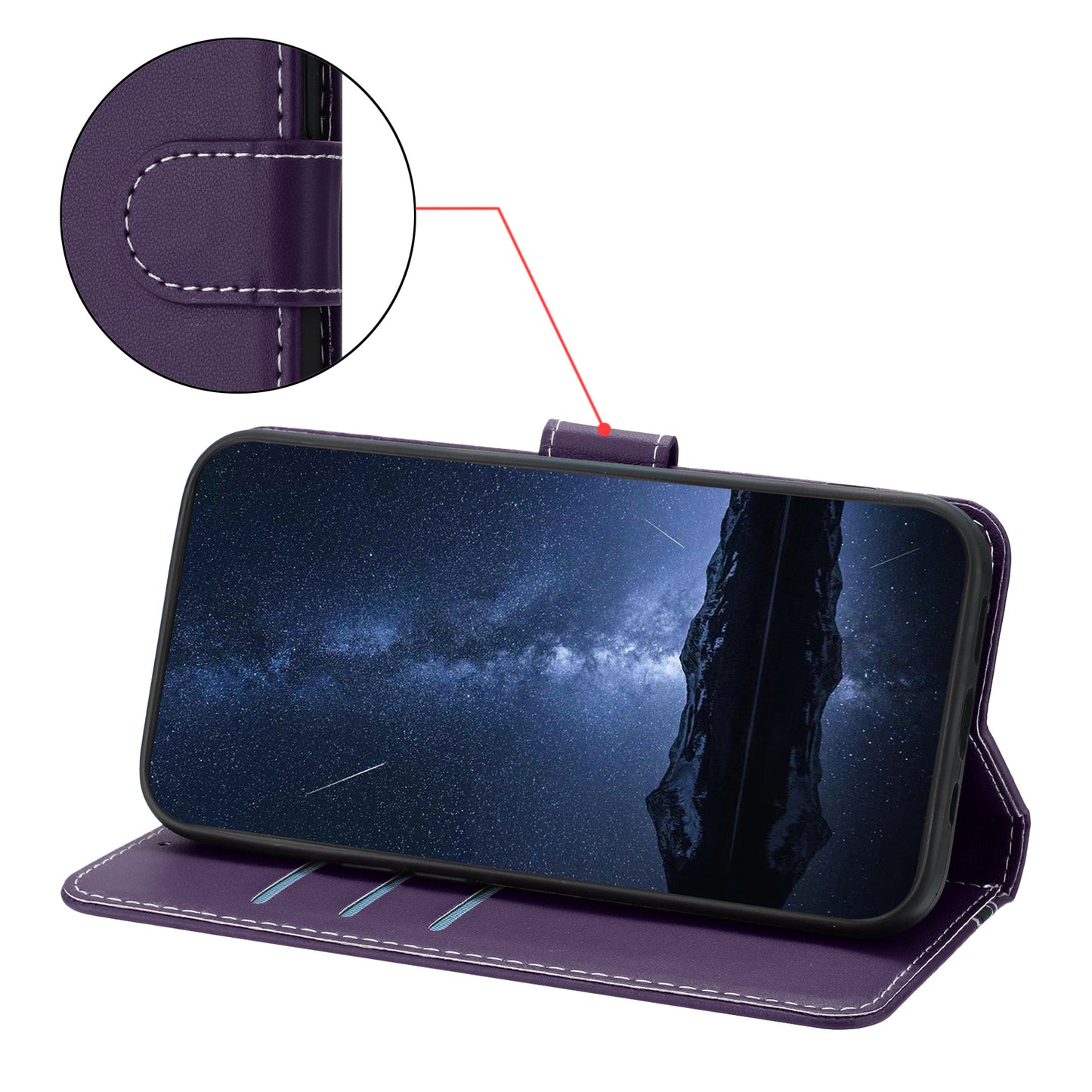 For iPhone 17 Pro Max Phone Cases Wallet Stand Color Splicing Leather Cover with Magnetic Clasp - Purple
