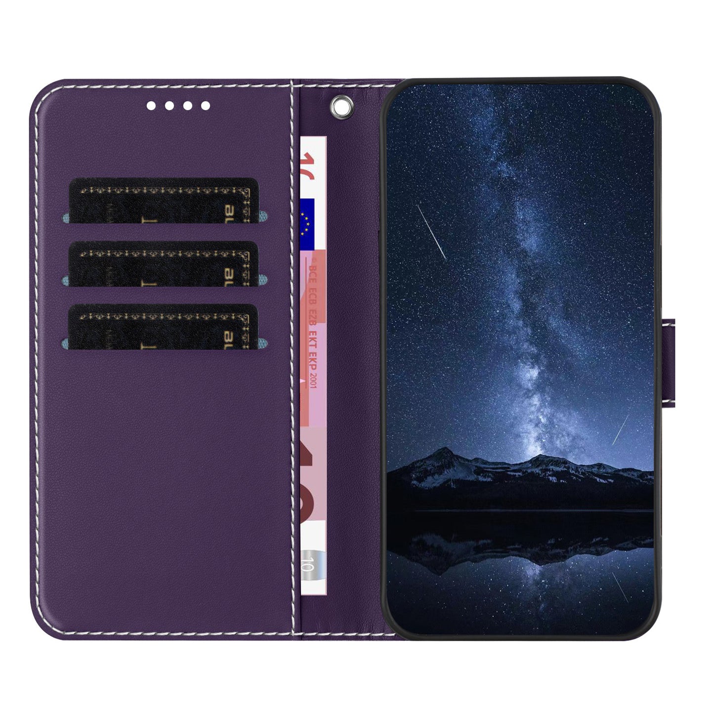 For iPhone 17 Pro Max Phone Cases Wallet Stand Color Splicing Leather Cover with Magnetic Clasp - Purple