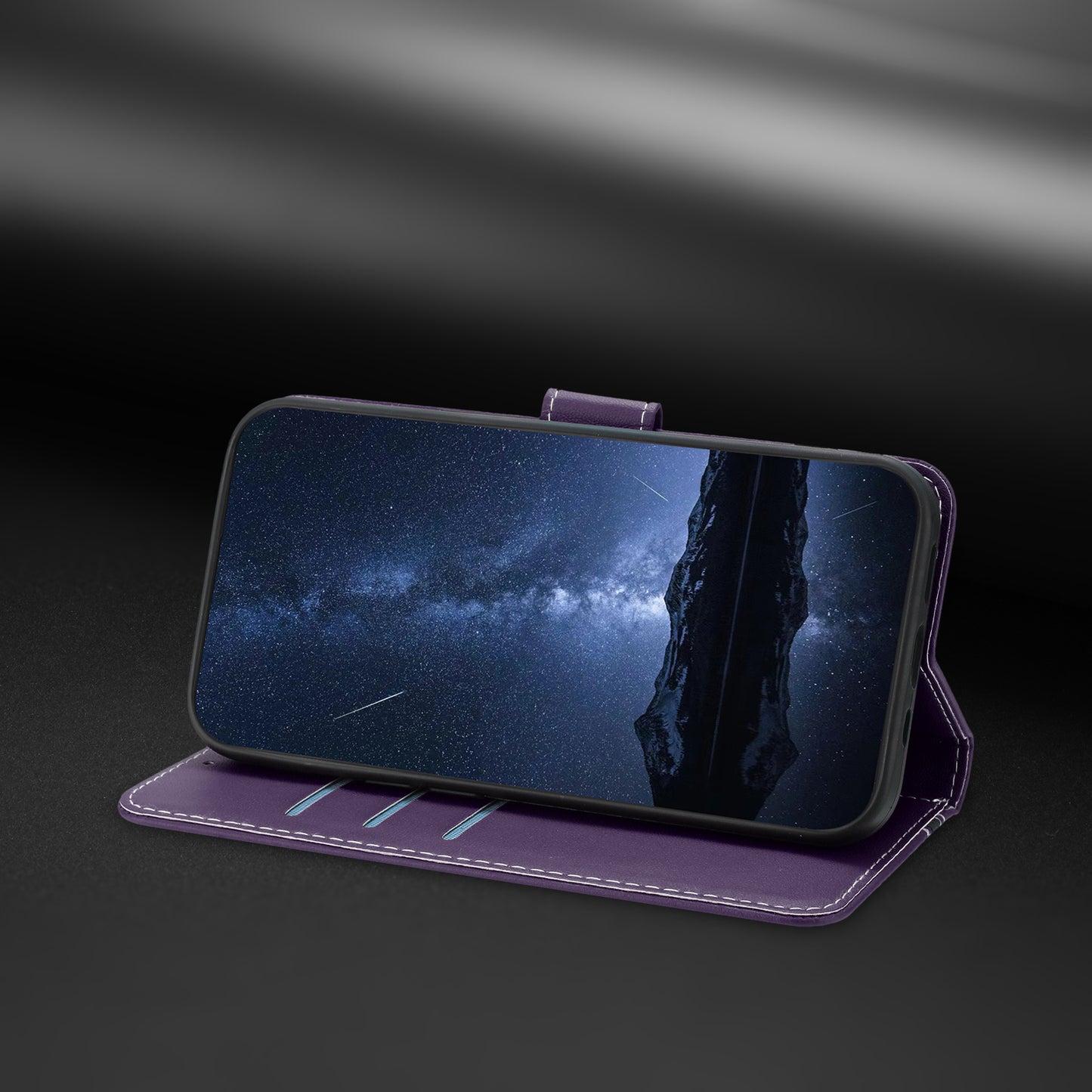 For iPhone 17 Pro Max Phone Cases Wallet Stand Color Splicing Leather Cover with Magnetic Clasp - Purple