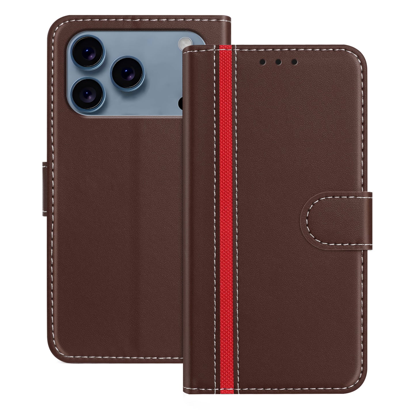 For iPhone 17 Pro Max Phone Cases Wallet Stand Color Splicing Leather Cover with Magnetic Clasp - Brown