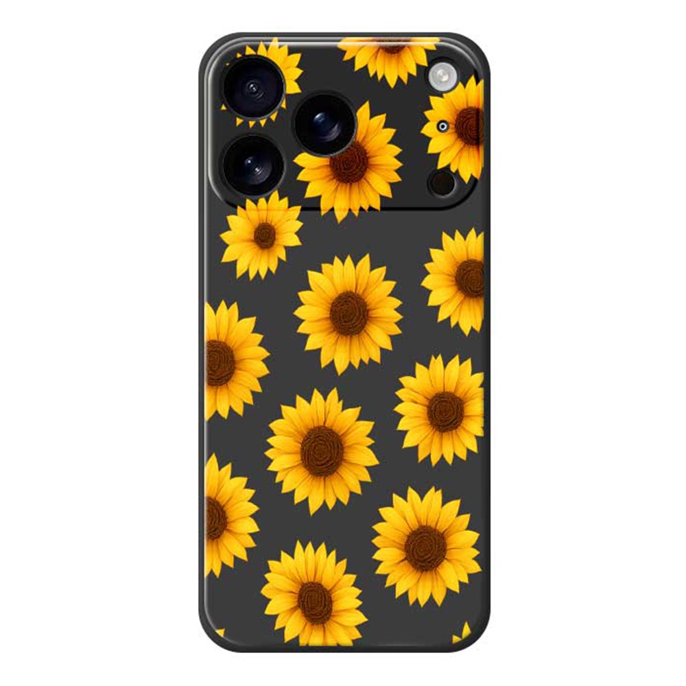 For iPhone 17 Pro Max Case Sunflowers Pattern Printing Straight Edge TPU Phone Back Cover - Black