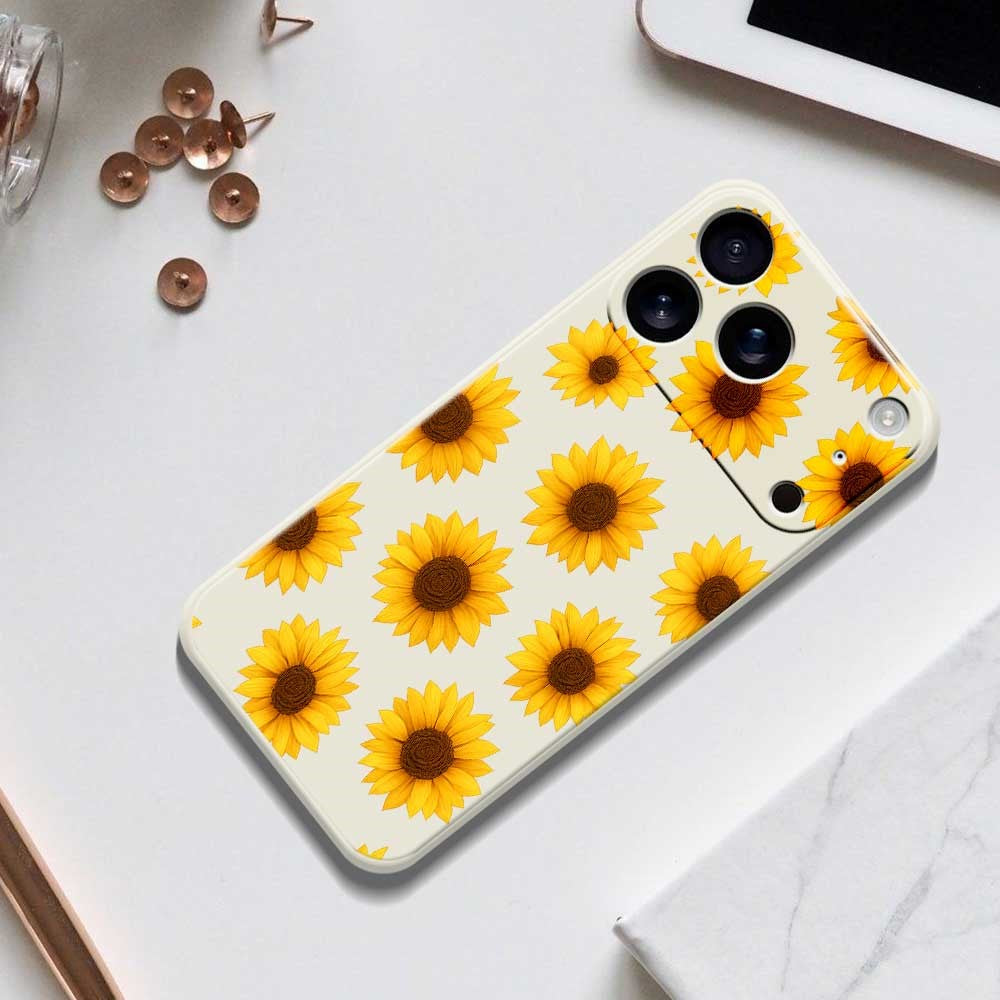 For iPhone 17 Pro Max Case Sunflowers Pattern Printing Straight Edge TPU Phone Back Cover - Black