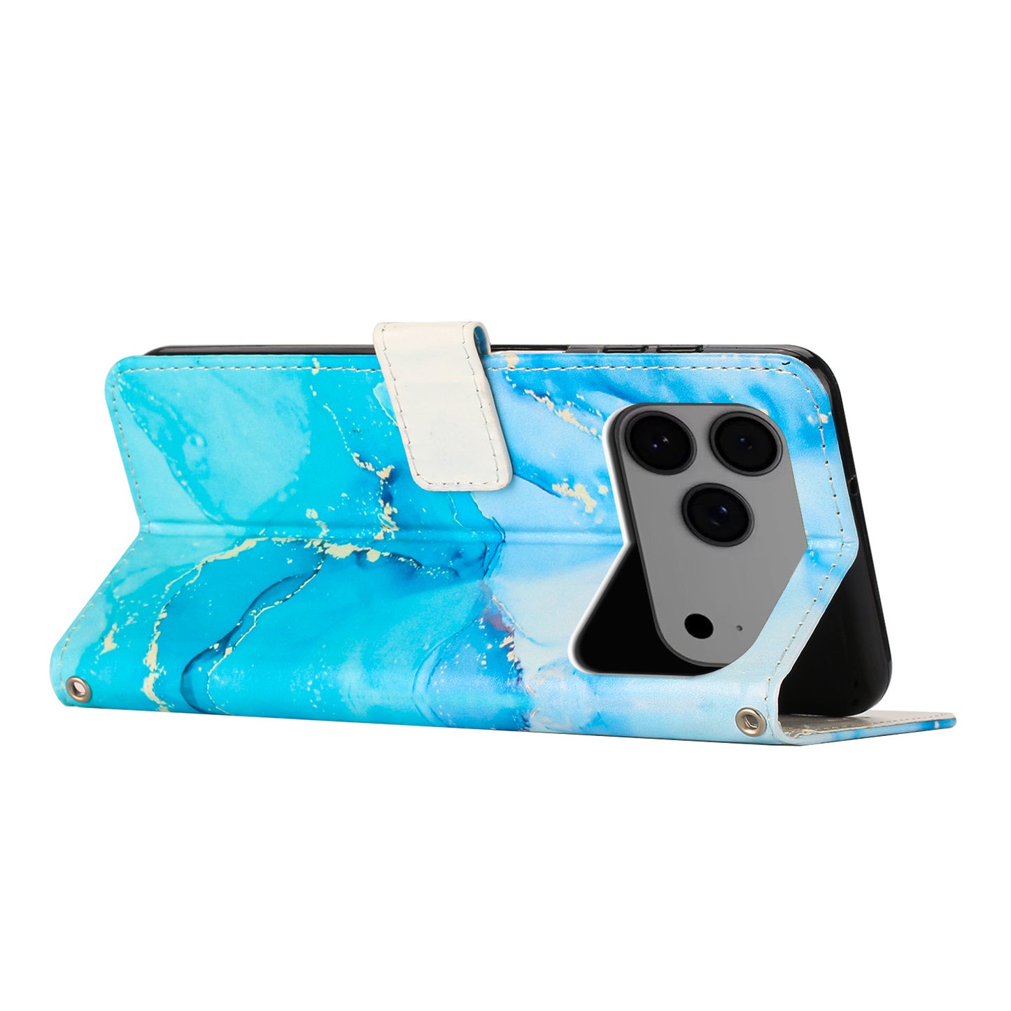 For iPhone 17 Pro Max Stand Case Marble Pattern PU Leather Wallet Phone Cover - Blue / Green