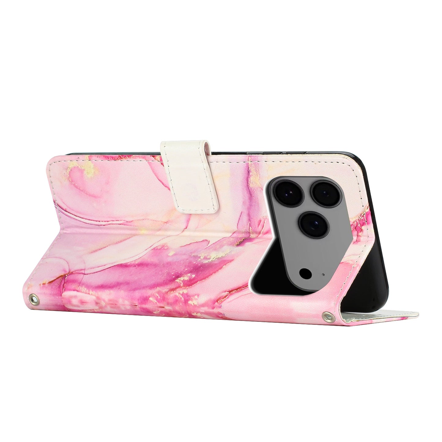 For iPhone 17 Pro Max Stand Case Marble Pattern PU Leather Wallet Phone Cover - Rose Gold