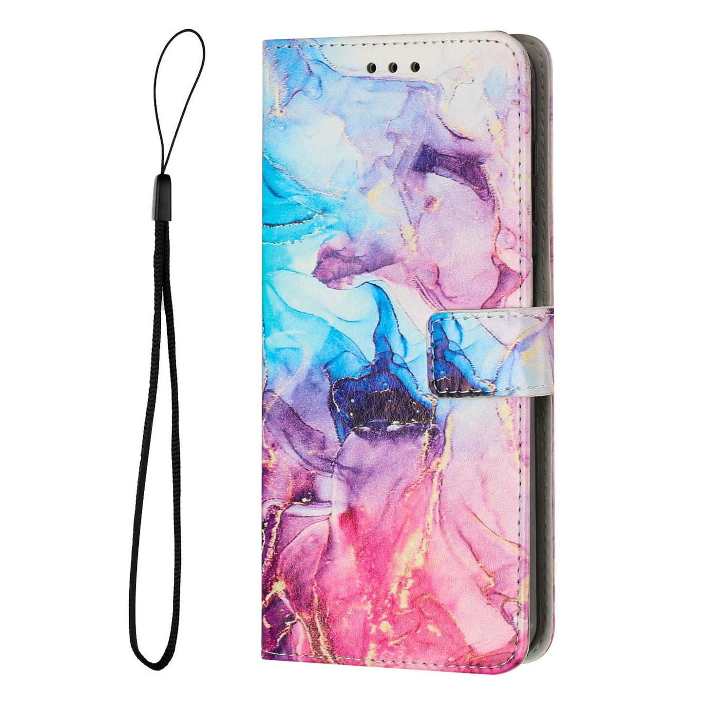For iPhone 17 Pro Max Stand Case Marble Pattern PU Leather Wallet Phone Cover - Pink / Purple
