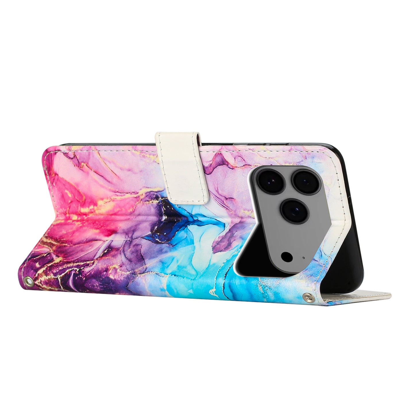 For iPhone 17 Pro Max Stand Case Marble Pattern PU Leather Wallet Phone Cover - Pink / Purple