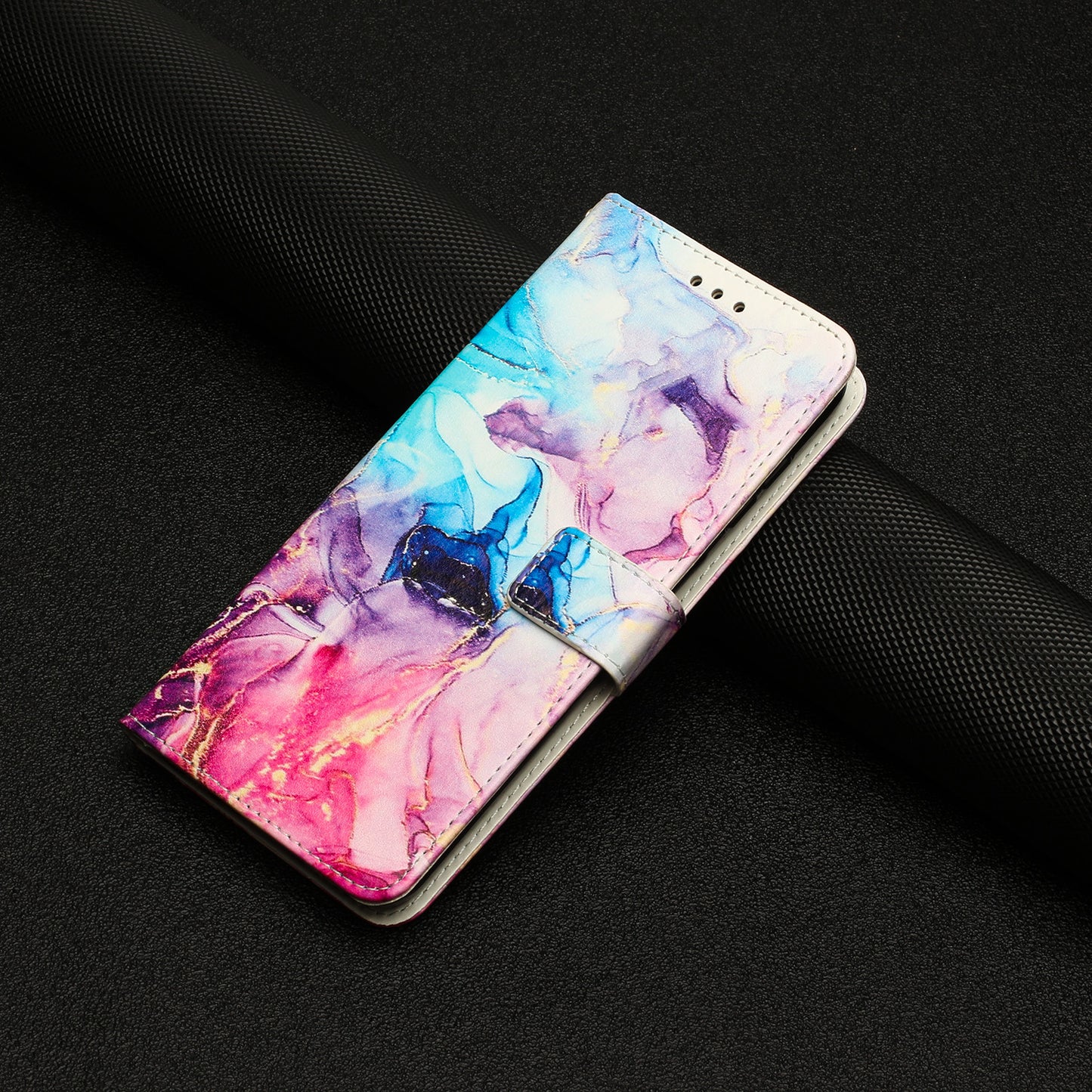 For iPhone 17 Pro Max Stand Case Marble Pattern PU Leather Wallet Phone Cover - Pink / Purple