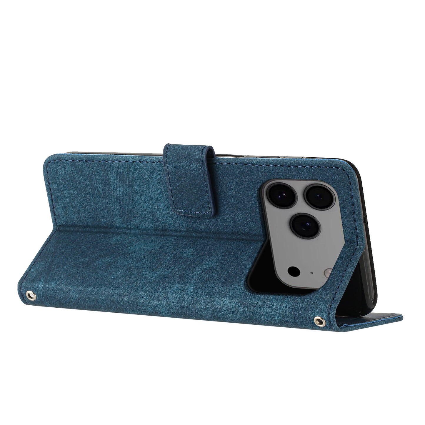 For iPhone 17 Pro Max Stand Case Imprinted Lines Leather Phone Cover - Sapphire