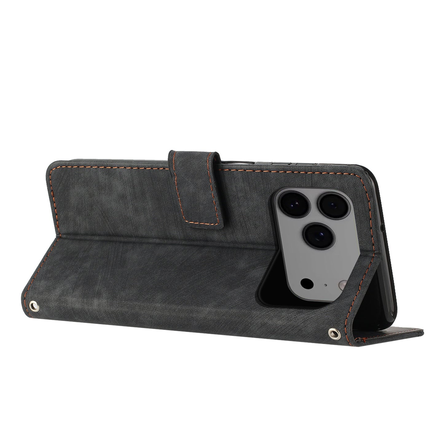 For iPhone 17 Pro Max Stand Case Imprinted Lines Leather Phone Cover - Black