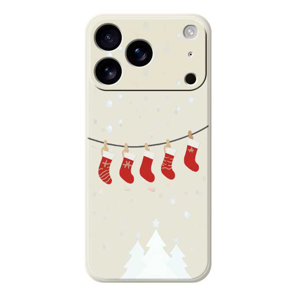 For iPhone 17 Pro Max Case Christmas Stockings Pattern Printing Straight Edge TPU Phone Back Cover - Beige
