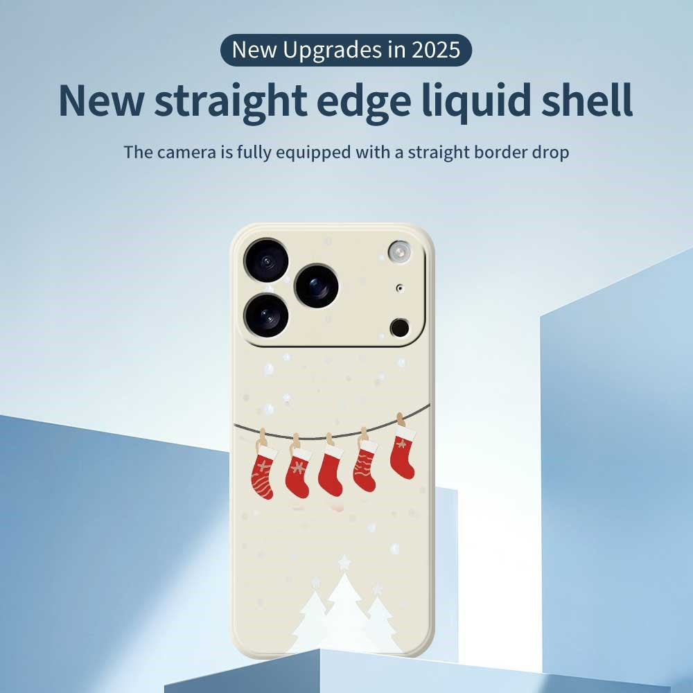 For iPhone 17 Pro Max Case Christmas Stockings Pattern Printing Straight Edge TPU Phone Back Cover - Beige