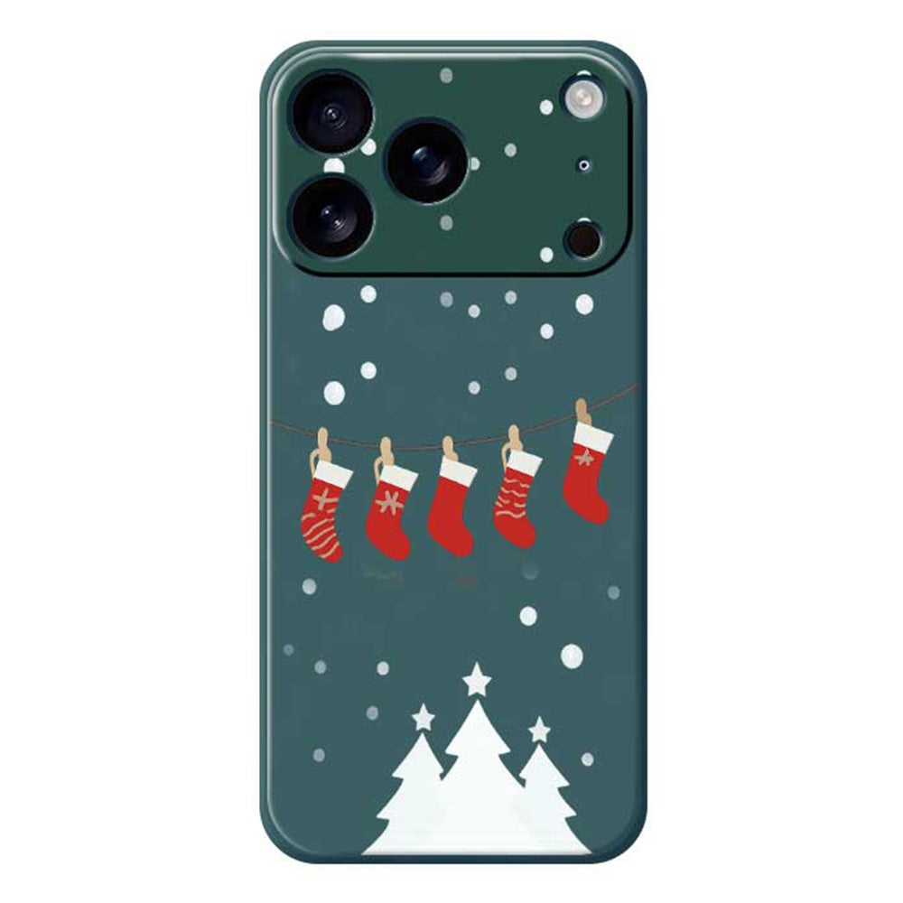 For iPhone 17 Pro Max Case Christmas Stockings Pattern Printing Straight Edge TPU Phone Back Cover - Green