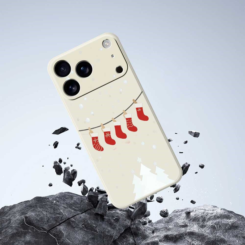 For iPhone 17 Pro Max Case Christmas Stockings Pattern Printing Straight Edge TPU Phone Back Cover - Black