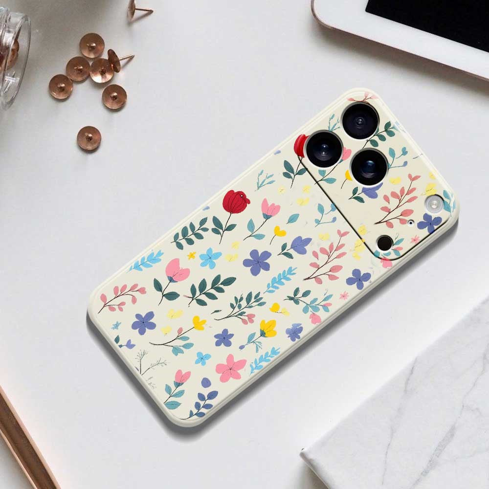 For iPhone 17 Pro Max Case Colorful Flower Branches Pattern Printing Straight Edge TPU Phone Back Cover - Beige