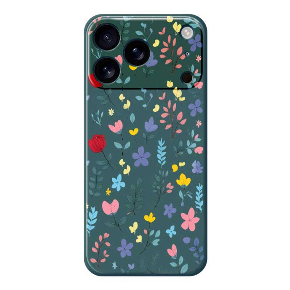 For iPhone 17 Pro Max Case Colorful Flower Branches Pattern Printing Straight Edge TPU Phone Back Cover - Green