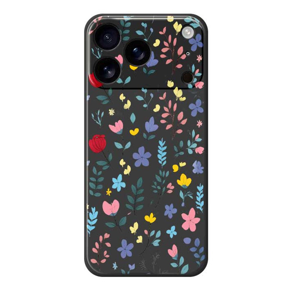 For iPhone 17 Pro Max Case Colorful Flower Branches Pattern Printing Straight Edge TPU Phone Back Cover - Black