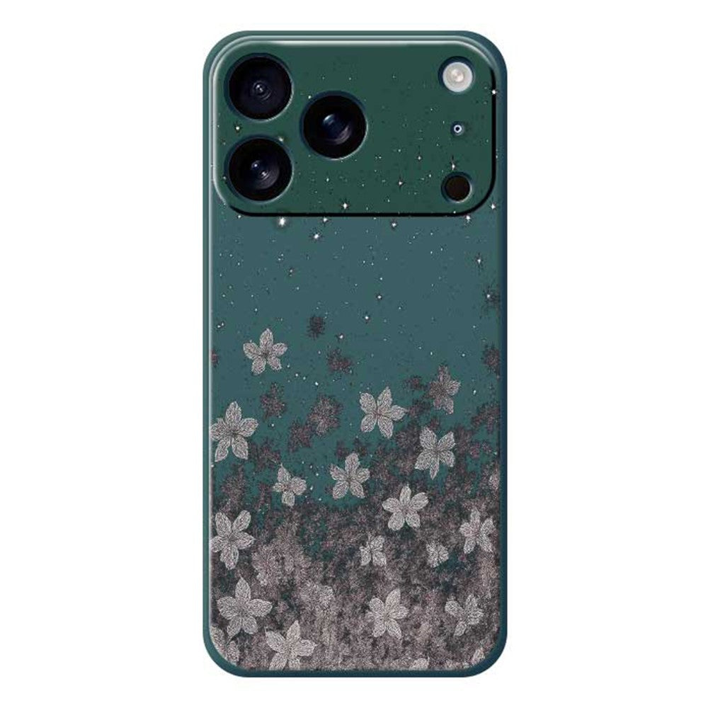 For iPhone 17 Pro Max Case Grey Flowers Pattern Printing Straight Edge TPU Phone Back Cover - Green