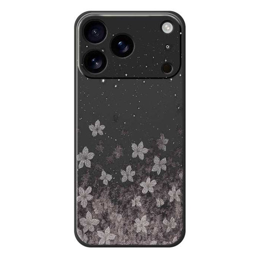 For iPhone 17 Pro Max Case Grey Flowers Pattern Printing Straight Edge TPU Phone Back Cover - Black