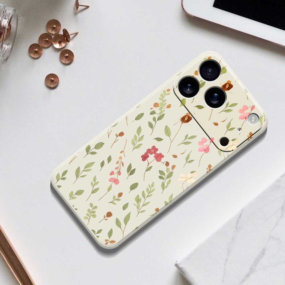 For iPhone 17 Pro Max Case Small Flower Leaves Pattern Printing Straight Edge TPU Phone Back Cover - Black