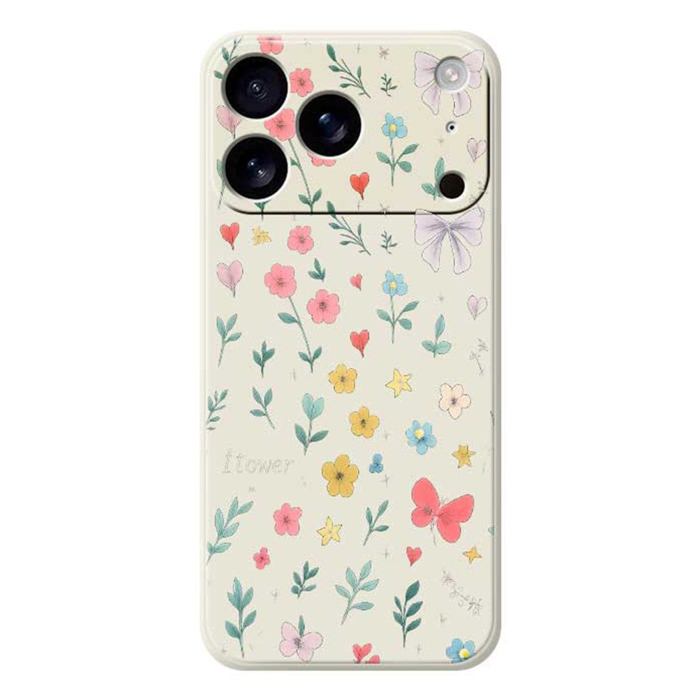 For iPhone 17 Pro Max Case Floral Bow Pattern Printing Straight Edge TPU Phone Back Cover - Beige