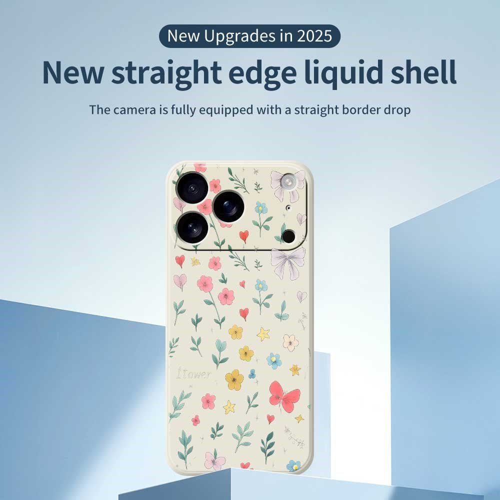 For iPhone 17 Pro Max Case Floral Bow Pattern Printing Straight Edge TPU Phone Back Cover - Beige