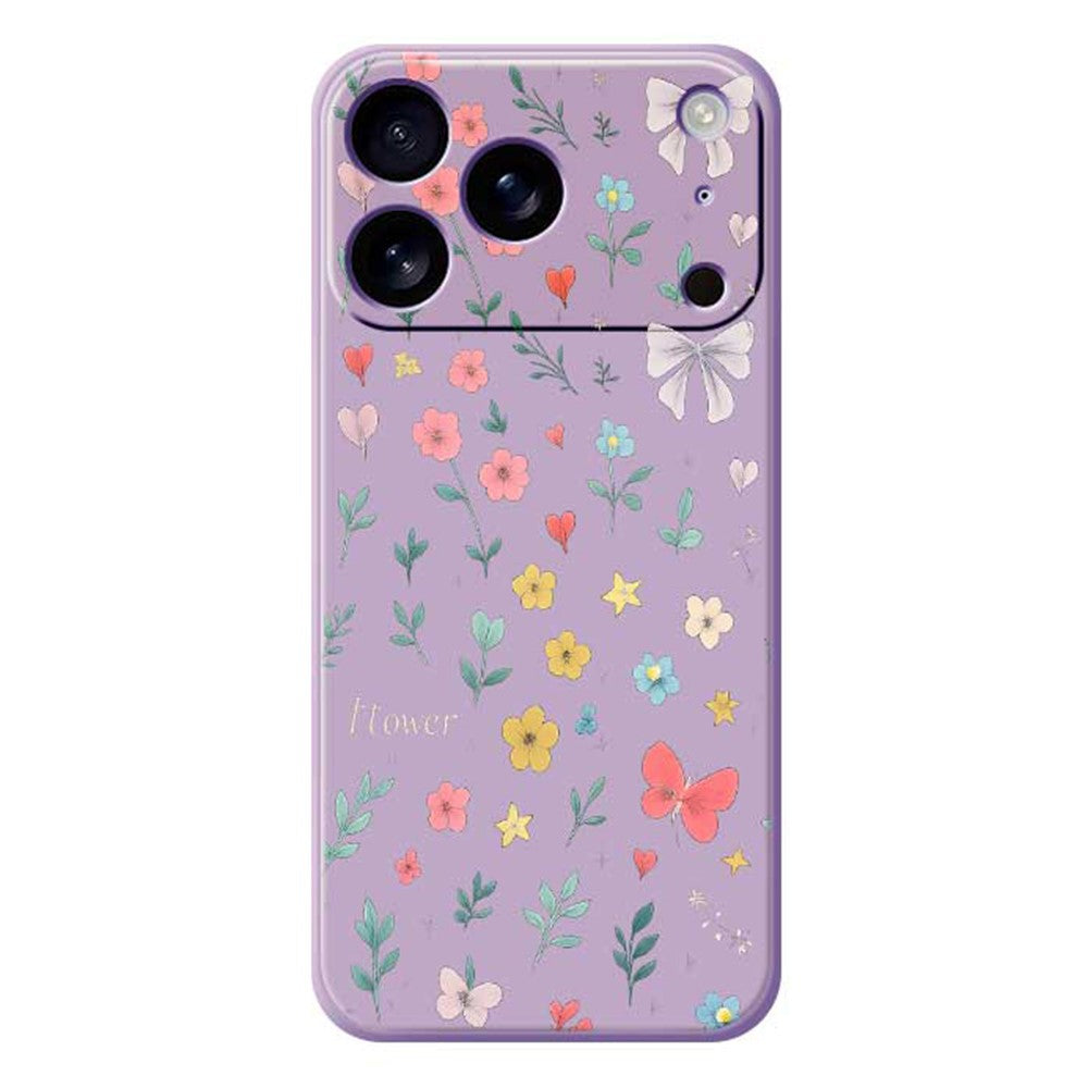 For iPhone 17 Pro Max Case Floral Bow Pattern Printing Straight Edge TPU Phone Back Cover - Purple