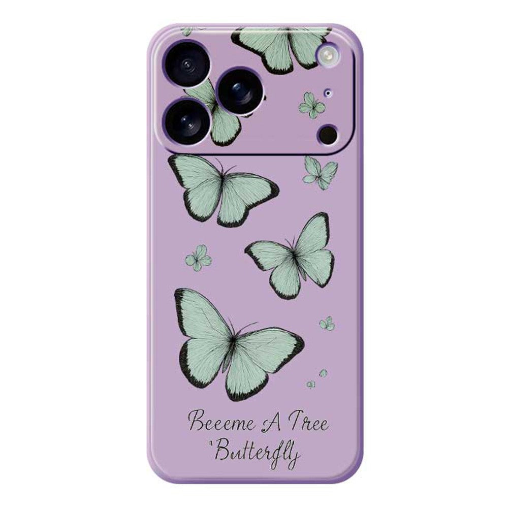 For iPhone 17 Pro Max Case Green Butterfly Pattern Printing Straight Edge TPU Phone Back Cover - Purple