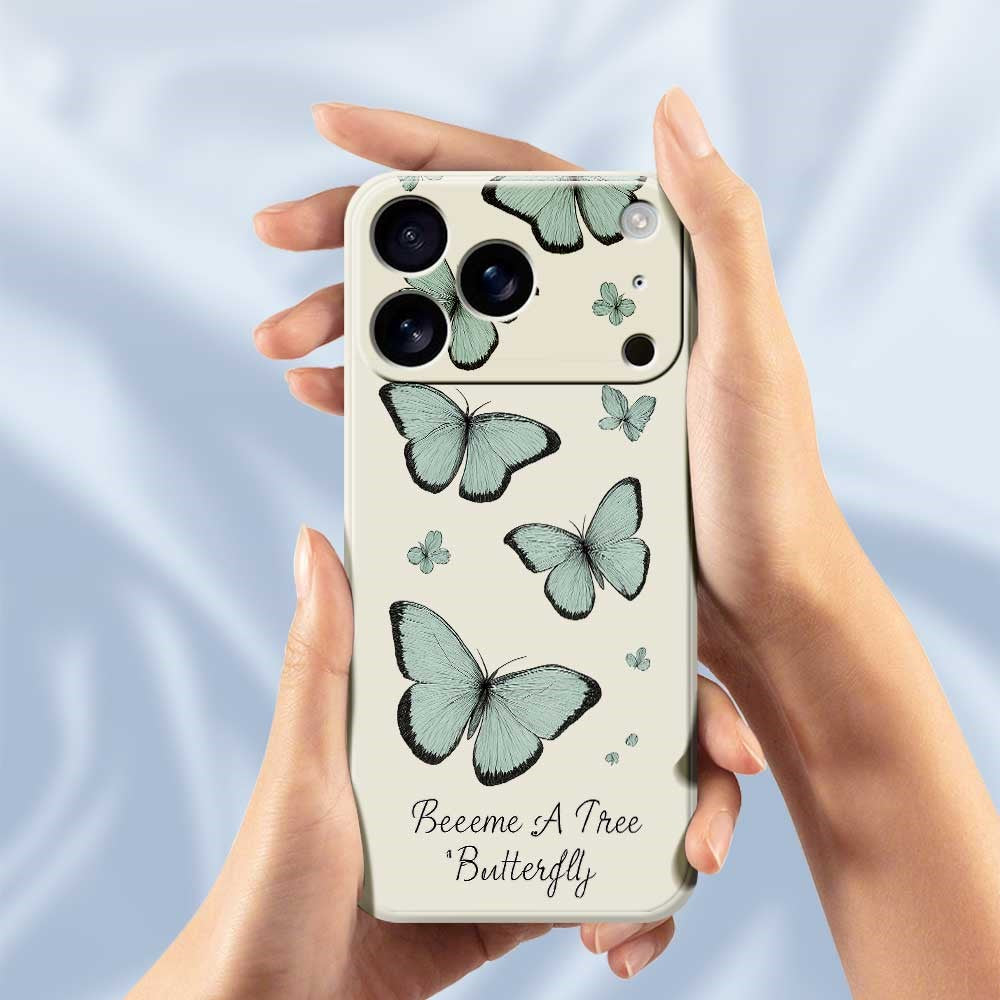 For iPhone 17 Pro Max Case Green Butterfly Pattern Printing Straight Edge TPU Phone Back Cover - Purple