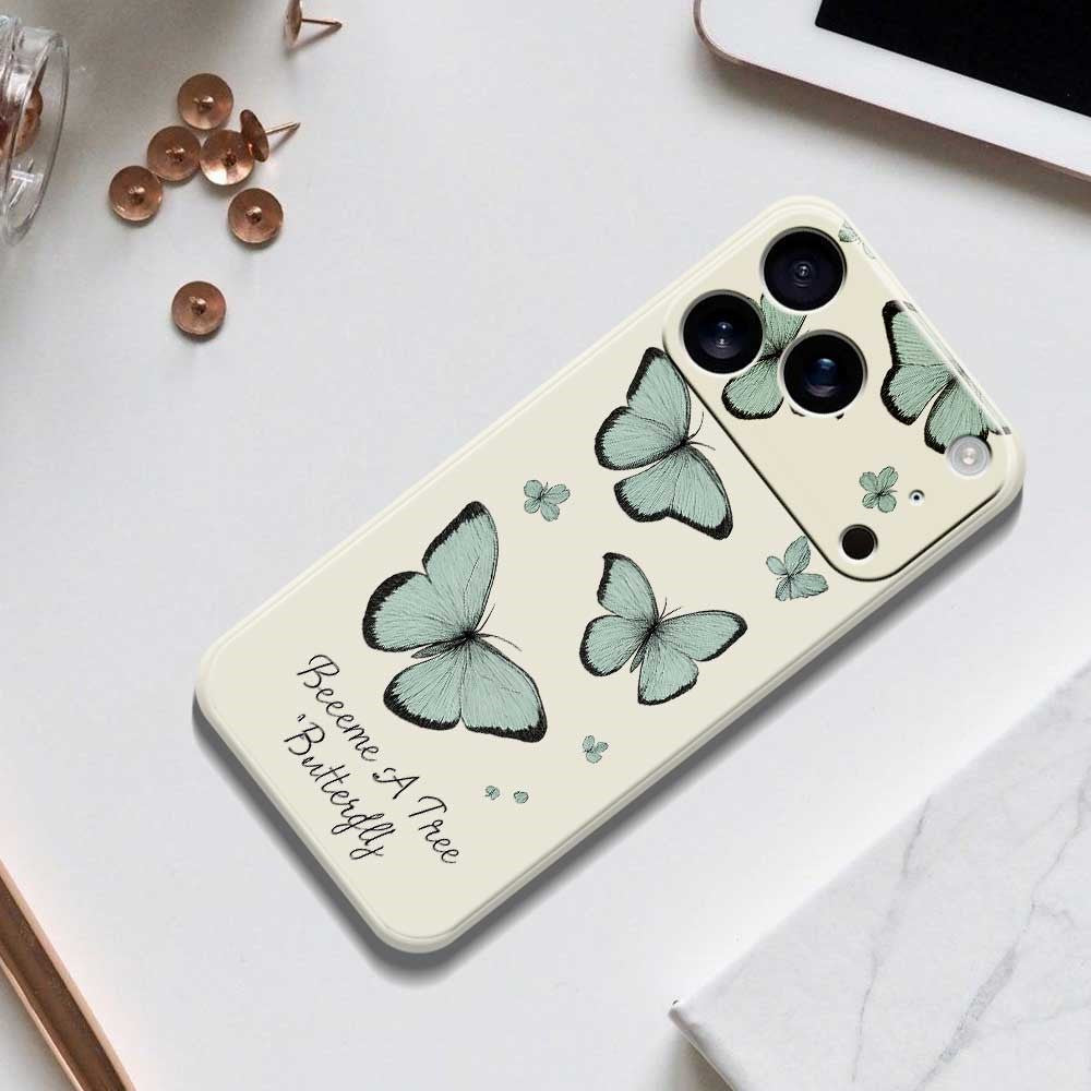 For iPhone 17 Pro Max Case Green Butterfly Pattern Printing Straight Edge TPU Phone Back Cover - Black