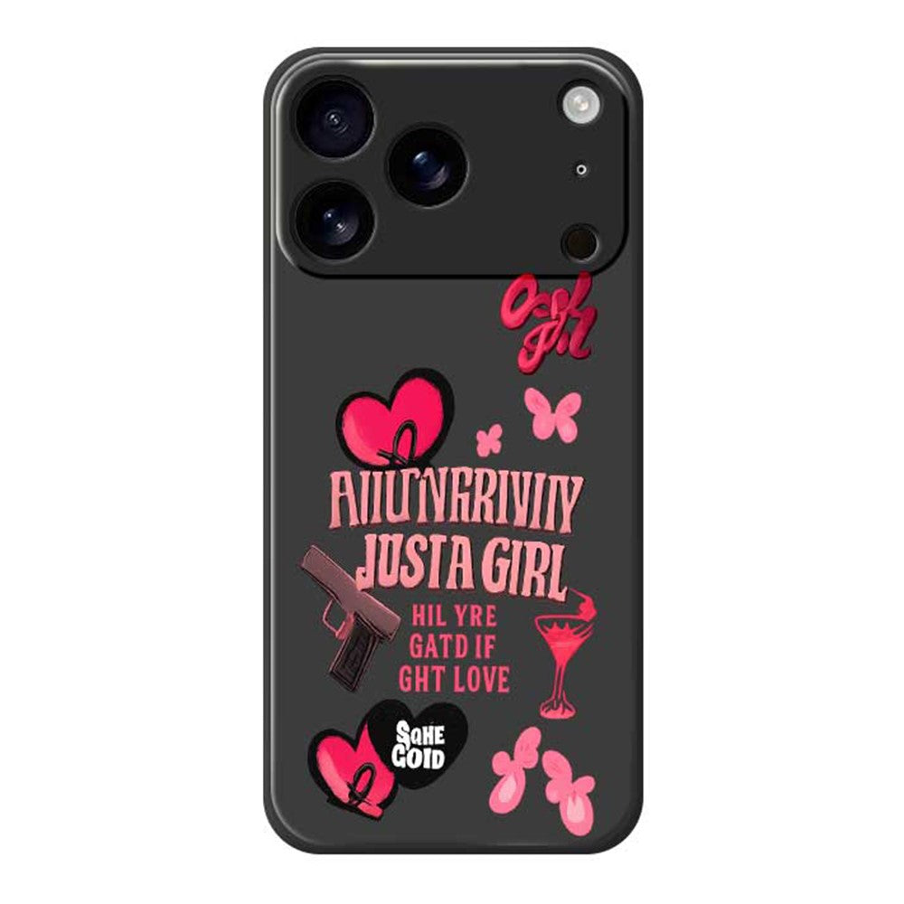 For iPhone 17 Pro Max Case Pink Elements Pattern Printing Straight Edge TPU Phone Back Cover - Black