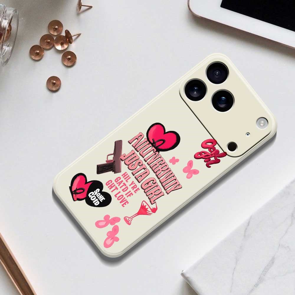 For iPhone 17 Pro Max Case Pink Elements Pattern Printing Straight Edge TPU Phone Back Cover - Black