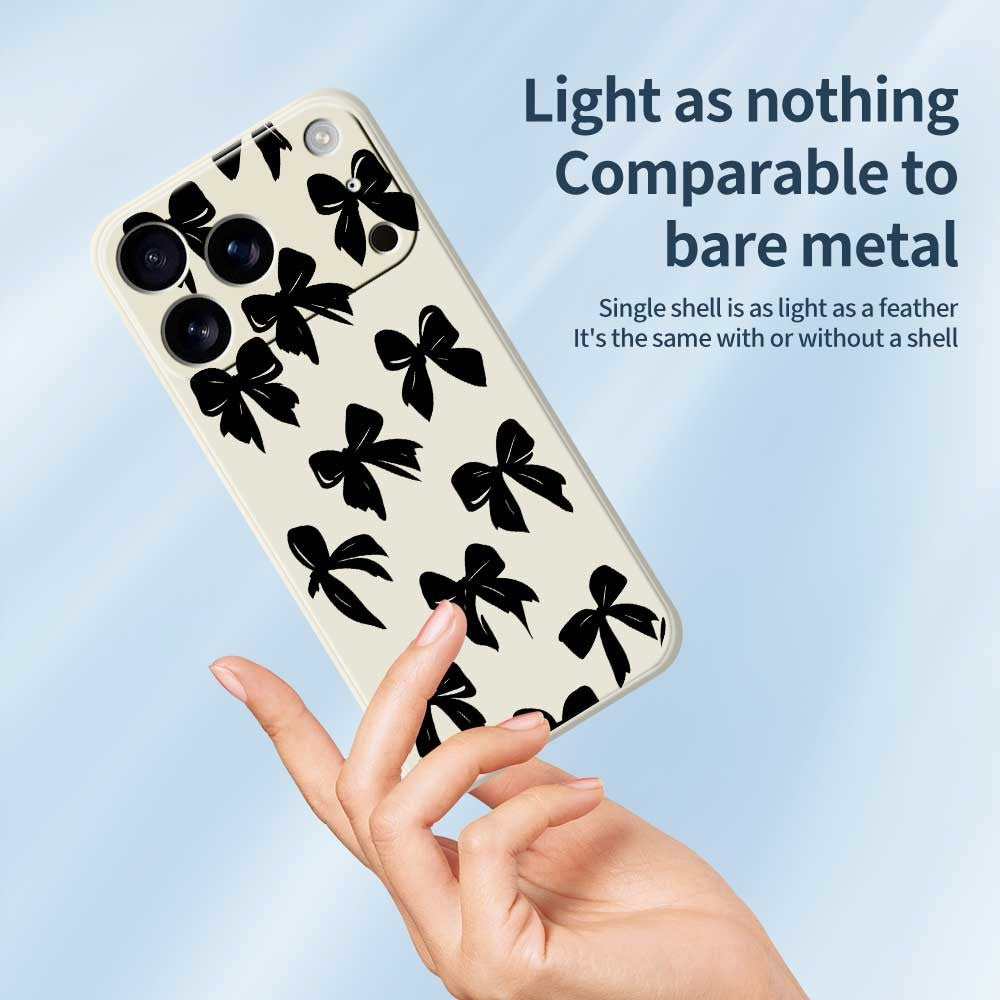 For iPhone 17 Pro Max Case Black Bow Pattern Printing Straight Edge TPU Phone Back Cover - Beige