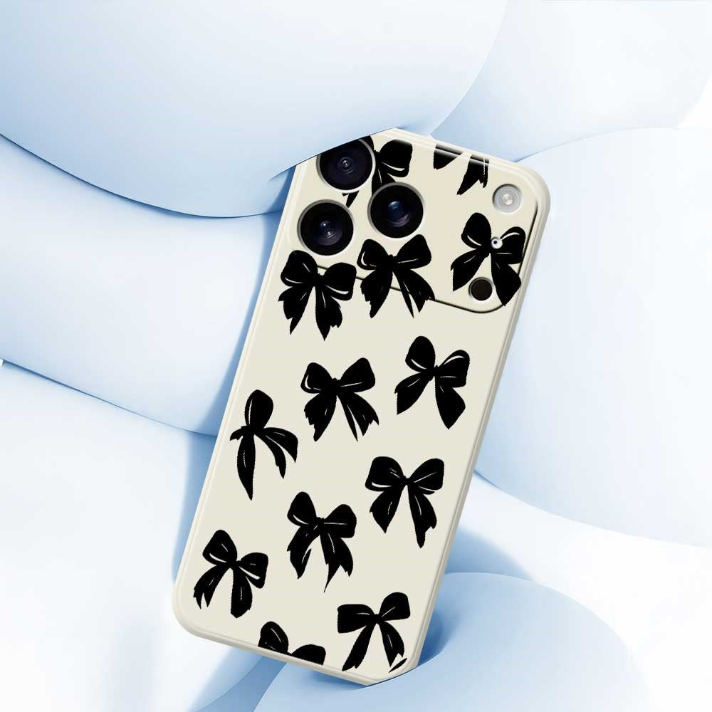 For iPhone 17 Pro Max Case Black Bow Pattern Printing Straight Edge TPU Phone Back Cover - Beige