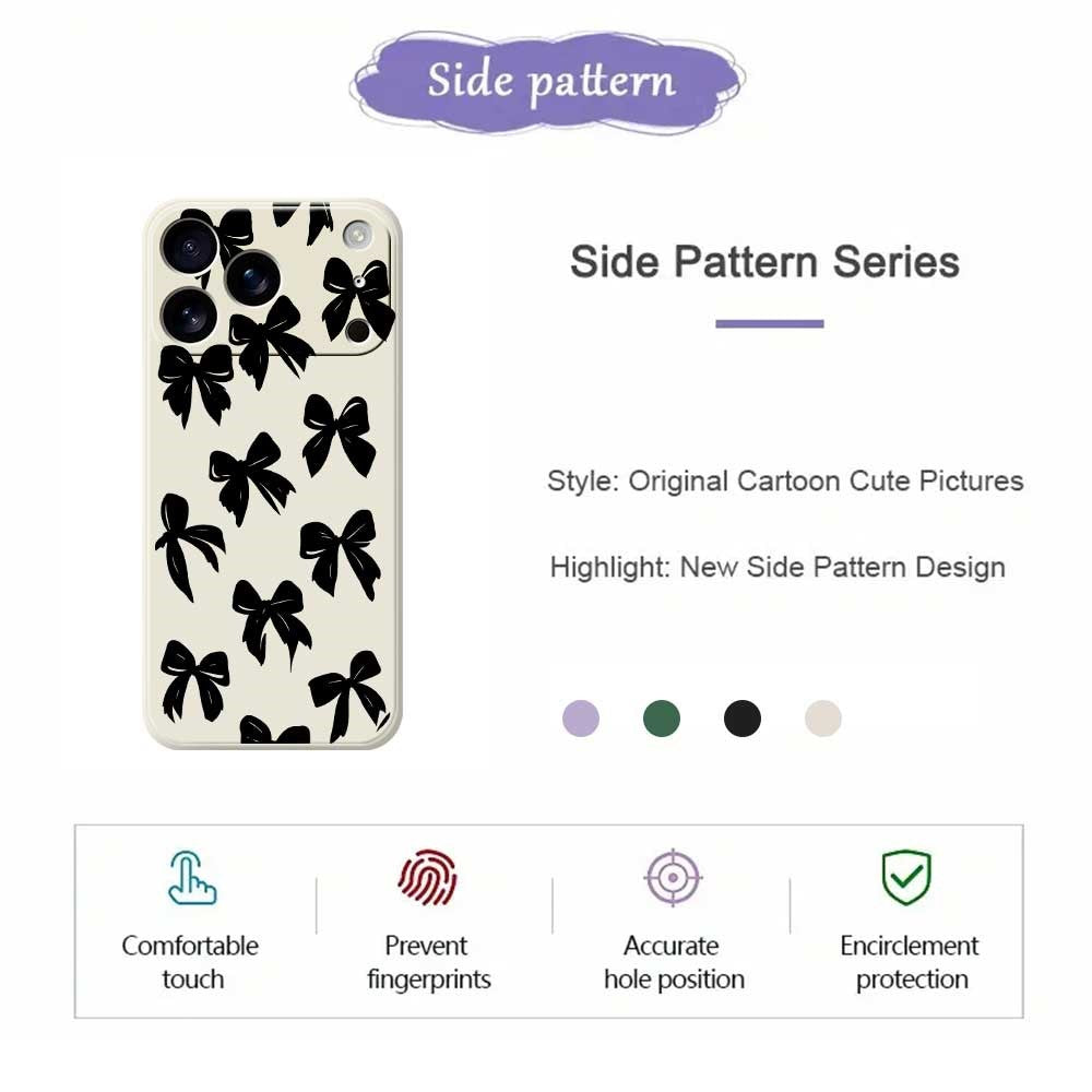 For iPhone 17 Pro Max Case Black Bow Pattern Printing Straight Edge TPU Phone Back Cover - Purple