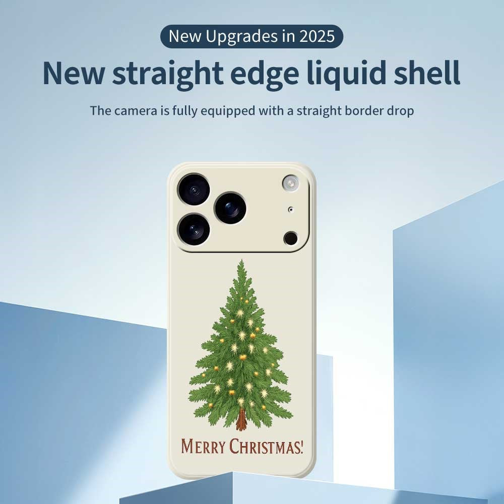 For iPhone 17 Pro Max Case Christmas Tree Pattern Printing Straight Edge TPU Phone Back Cover - Beige