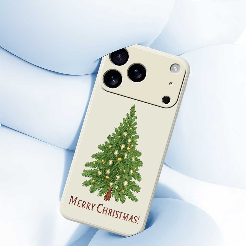 For iPhone 17 Pro Max Case Christmas Tree Pattern Printing Straight Edge TPU Phone Back Cover - Beige