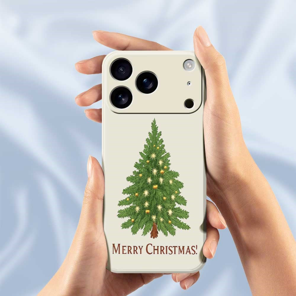 For iPhone 17 Pro Max Case Christmas Tree Pattern Printing Straight Edge TPU Phone Back Cover - Beige