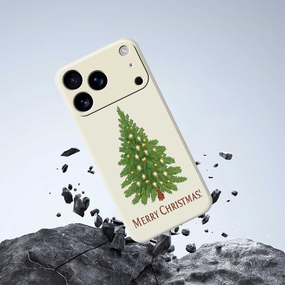 For iPhone 17 Pro Max Case Christmas Tree Pattern Printing Straight Edge TPU Phone Back Cover - Beige